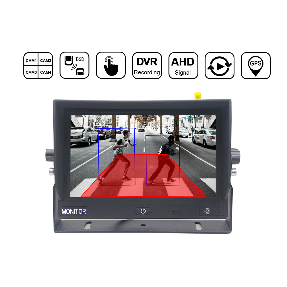 7 Inch AHD Quad View Blind Spot Vehicle & Pedestrian Detection AI Monitor 